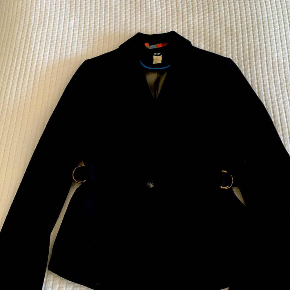J Crew wool jacket, black with belted back